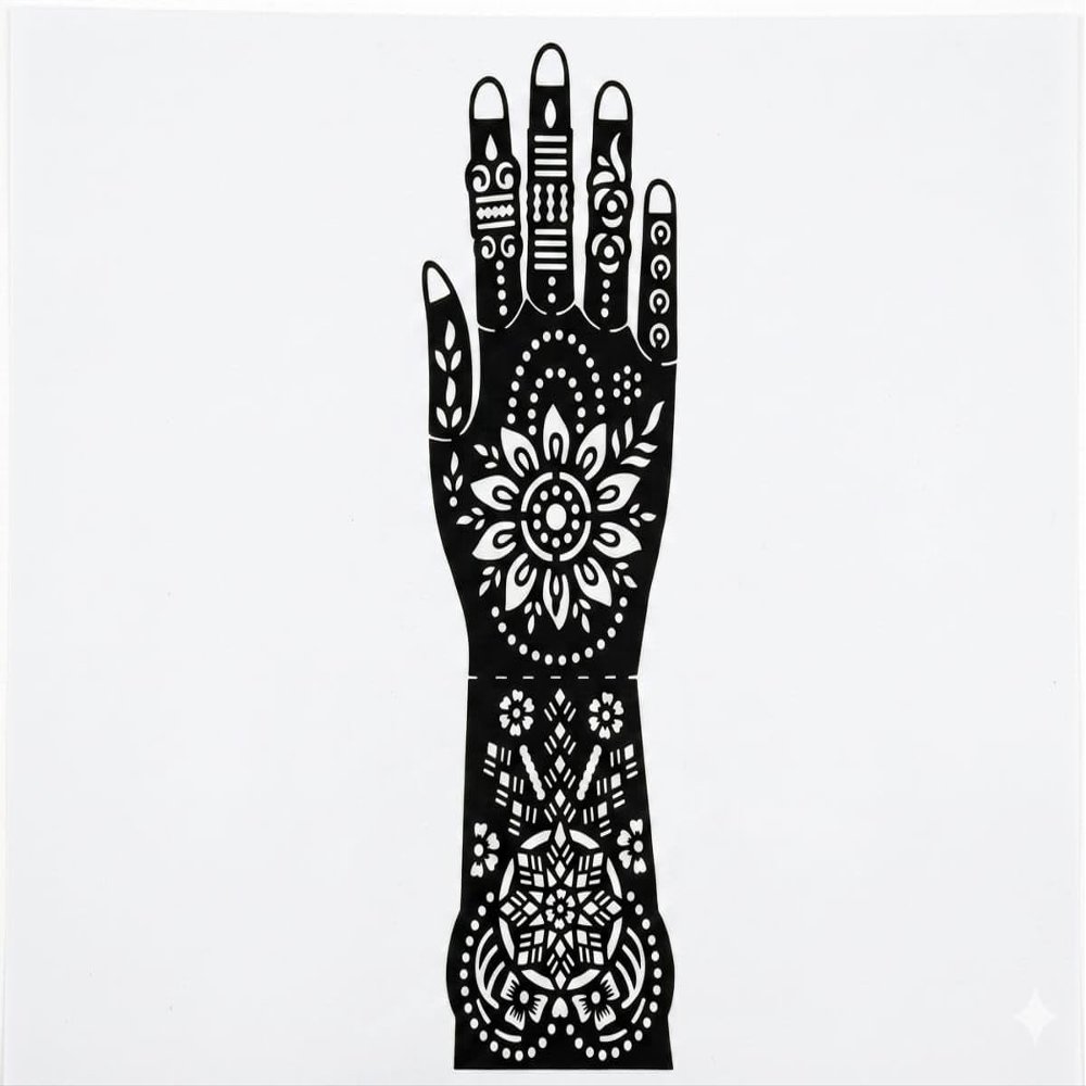 Temporary Mehndi Stencil Set - Professional Henna Art Stencils for Full Hand & Wrist - Mehndi Stencil Stickers (Sticker 6)