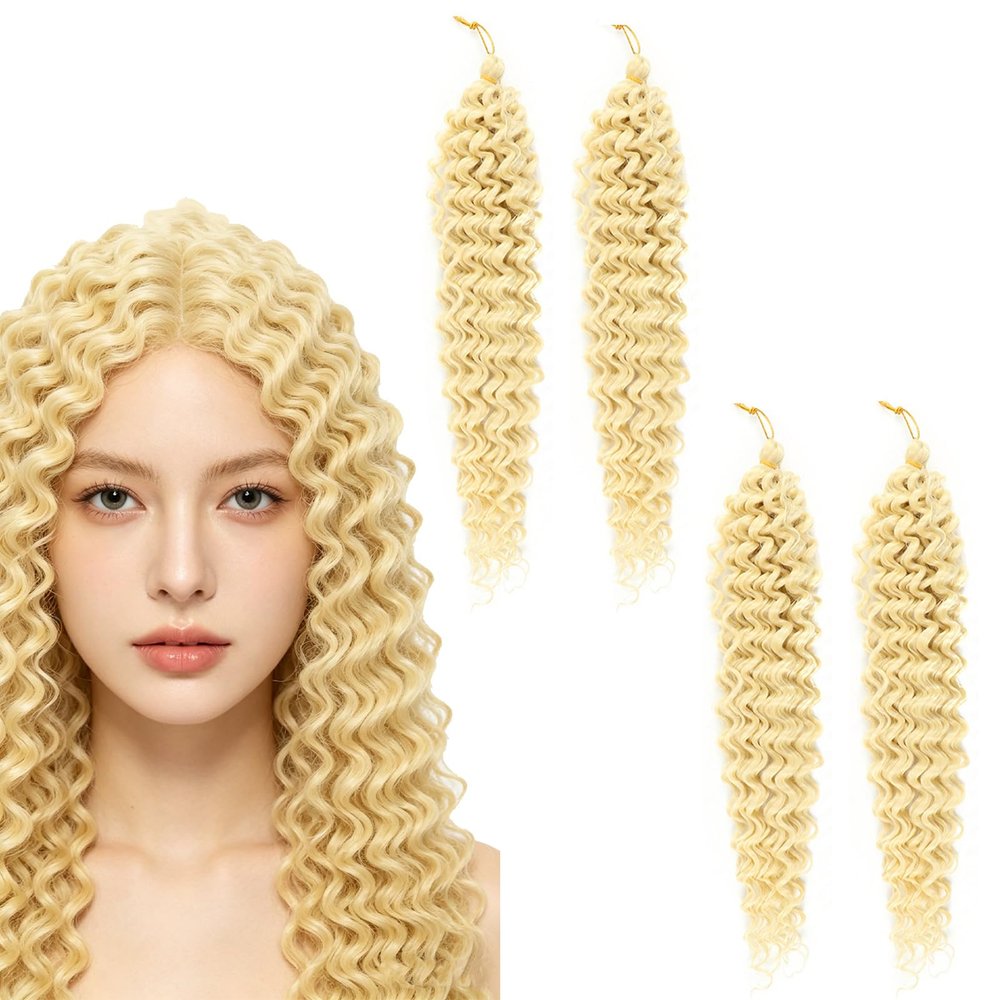 Deep Wave Crochet Curly Hair Extensions (4-Pack) Lightweight Synthetic Braiding Hair for Crochet Styles, Full Natural Volume for Daily Wear, Holidays, and Parties (Color-B,4PC)