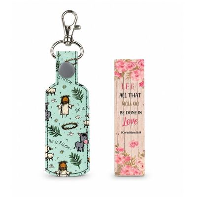 Aqua He is Risen Mini Nail File Holder with Bible Verse Printed Nail File