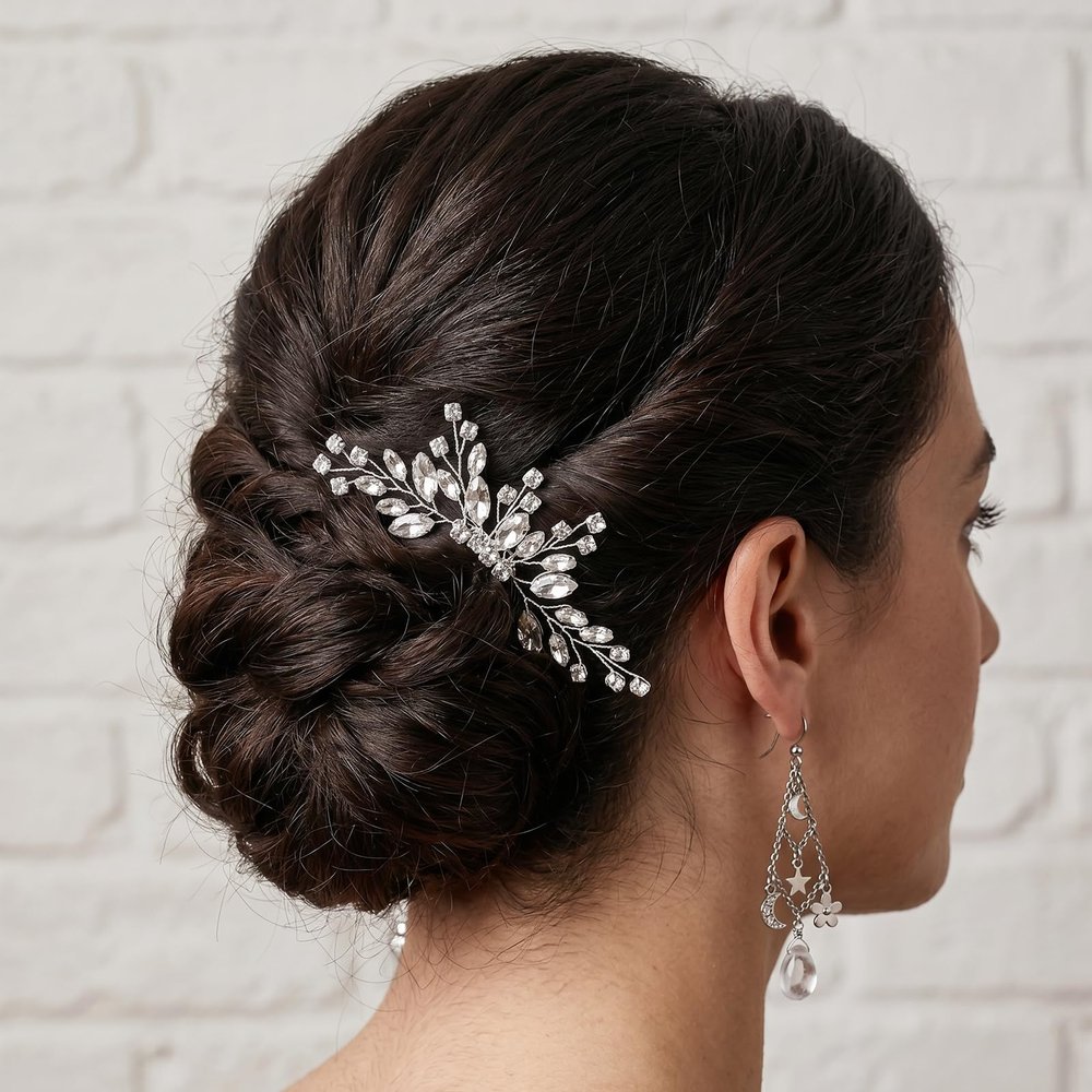 Amabro Crystal Bride Hair Comb Silver Rhinestone Bridal Side Comb Hair Piece Accessories Fancy Wedding Prom Elegant Clip for Women
