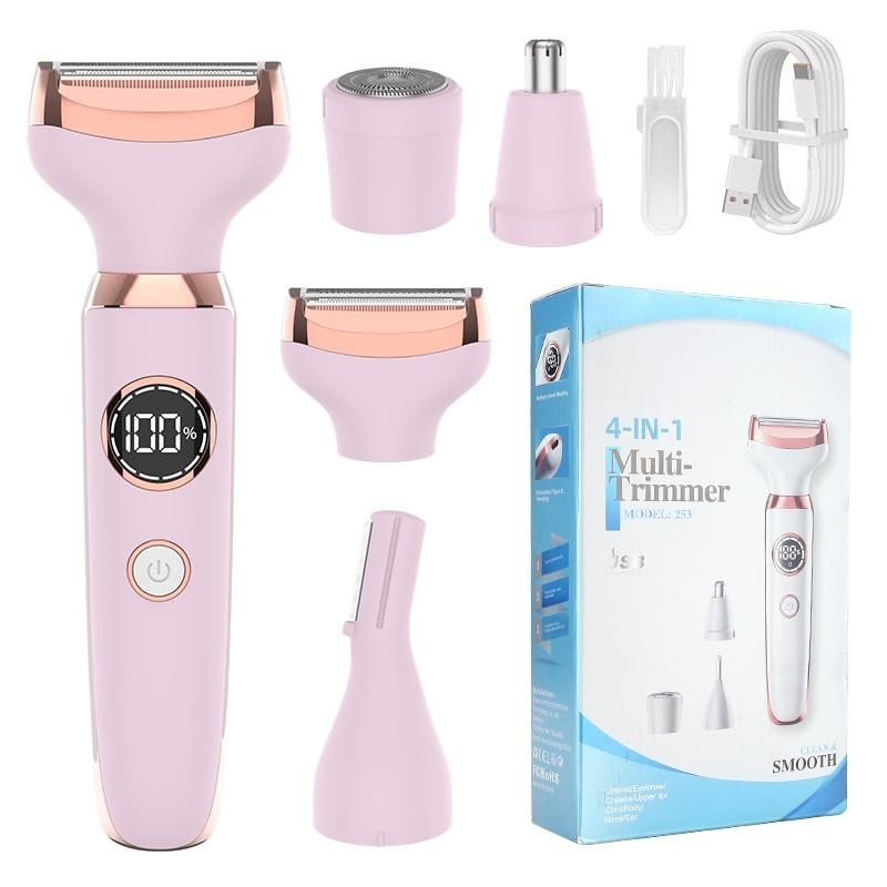 Four in one Unisex Wet Dry Shaver, Eyebrow Trimmer, Nose Hair Remover, Multifunctional Set, Rechargeable Full Body Hair Remover for Personal use(253white)