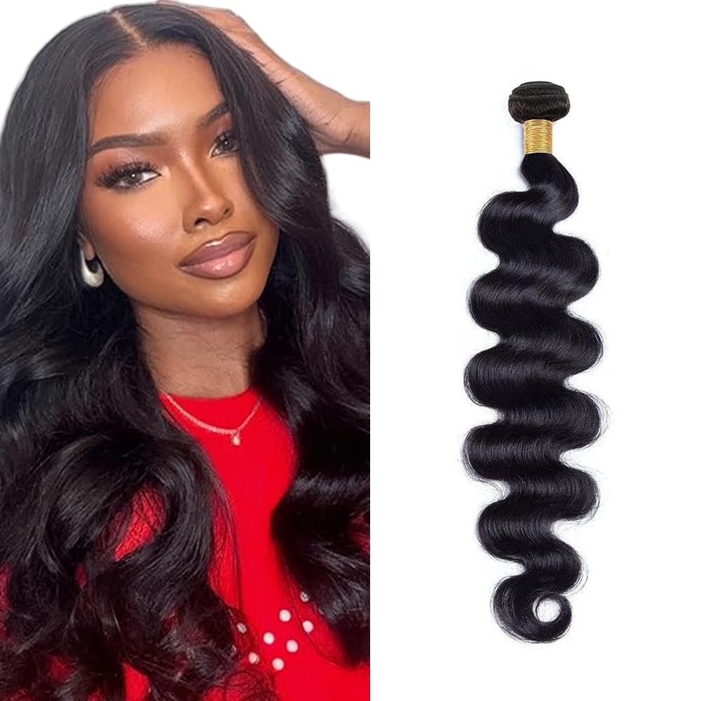Body Wave Bundles Body Wave Bundles Human Hair LadrXadr Black Human Hair Bundle Unprocessed Natural Black Color 1B Bundle 20 Inch 50g