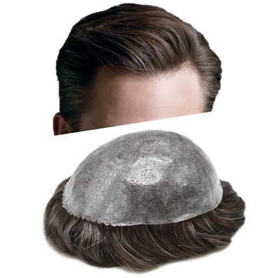 LYRICAL HAIR Toupee for Men Human Hair Replacement System Injected Poly Skin Male Prothesis Durable PU Mens Hairpiece Wig 5"X7" #210 Darkest Brown+10% Gray 120% Medium Light to Medium Density