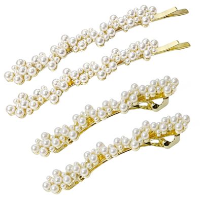 QXUJI 4PCS Gold Pearl Hair Clips, Wedding Bridal Hair Barrette