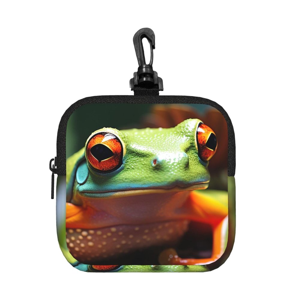 KKLWEGU Small Neoprene Pouch, Mini Portable Makeup Bag With Carabiner Keychain Waterproof Travel Coin Purse Storage Bag Lovely Tree Frogs Clutch Cosmetic Organizer For Women
