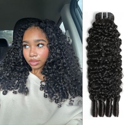 1 Bundle 16 Inch Burmese Curly Bundles Human Hair 3C4A 100% Virgin Water Wave Human Hair Bundles Quick Weave with Spiral Curly End Hair Extensions Natural Black