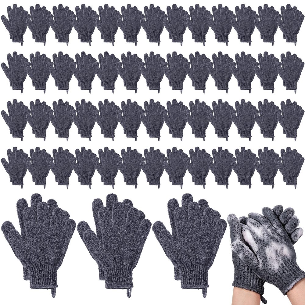 Didaey 104 Pcs Exfoliating Glove Bulk Shower Gloves with Hanging Loop Exfoliating Body Scrubber Dead Skin Remover for Body Bath Beauty Spa Massage Scrubs Men Women Bathing(Dark Grey)