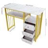 Nail Desk, Manicure Table with Three Drawers Spacious Desktop Open Shelf Strong Load-Bearing Capacity & Smooth Edge Marbling Texture Manicure Desk for Living Rooms Offices Nail Salons Beauty Salons view 2
