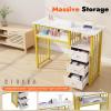 Nail Desk, Manicure Table with Three Drawers Spacious Desktop Open Shelf Strong Load-Bearing Capacity & Smooth Edge Marbling Texture Manicure Desk for Living Rooms Offices Nail Salons Beauty Salons view 3
