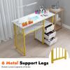 Nail Desk, Manicure Table with Three Drawers Spacious Desktop Open Shelf Strong Load-Bearing Capacity & Smooth Edge Marbling Texture Manicure Desk for Living Rooms Offices Nail Salons Beauty Salons view 4