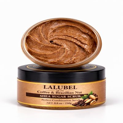 Lalubel Shea Sugar Scrub for Face & Body, Turmeric & Lemon or Coffee & Brazilian Nut, Brightening Exfoliating Scrub, Dark Spot & Acne Care, 8.8 oz (Coffee & Brazilian Nut)