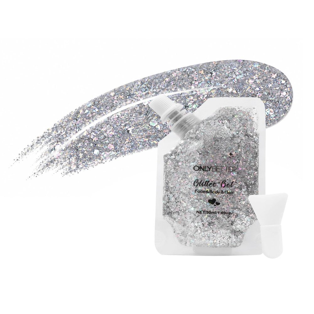 ONLYBETTER Sliver Holographic Body Glitter Gel for Face & Hair, 1.69oz