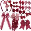 15Pcs Back to School Uniform Hair Bows Set- Grosgrain Hair Clips Bow Headband Ribbon Alligator Ponytail Holder for Toddlers Teen Girls Uniform Party (Maroon White) view 1