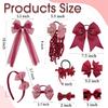 15Pcs Back to School Uniform Hair Bows Set- Grosgrain Hair Clips Bow Headband Ribbon Alligator Ponytail Holder for Toddlers Teen Girls Uniform Party (Maroon White) view 4