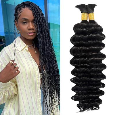 Human Braiding Hair for Boho Braids Human 110g 16 Inch Curly Boho Hair for Braiding Knotless 12A Deep Wave Bulk Bohemian 2 Bundles