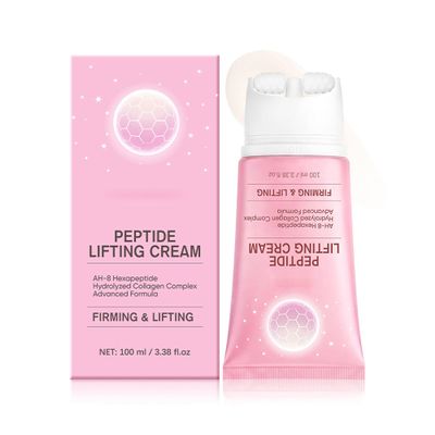 Easilydays Neck Firming Cream with Roller, AH-8 Hexapeptide & Collagen Complex, Peptide Lifting Cream for Crepey Skin, Aging Moisturizer, Smooth Wrinkles & Fine Lines, Lift & Firm, for All Skin Types