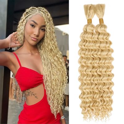 Blonde Human Braiding Hair for Boho Braids Bundles 28 Inch 100g 12A 613 Blonde Deep Wave Braiding Hair for Braids Brazilian Bulk Human Hair Extensions