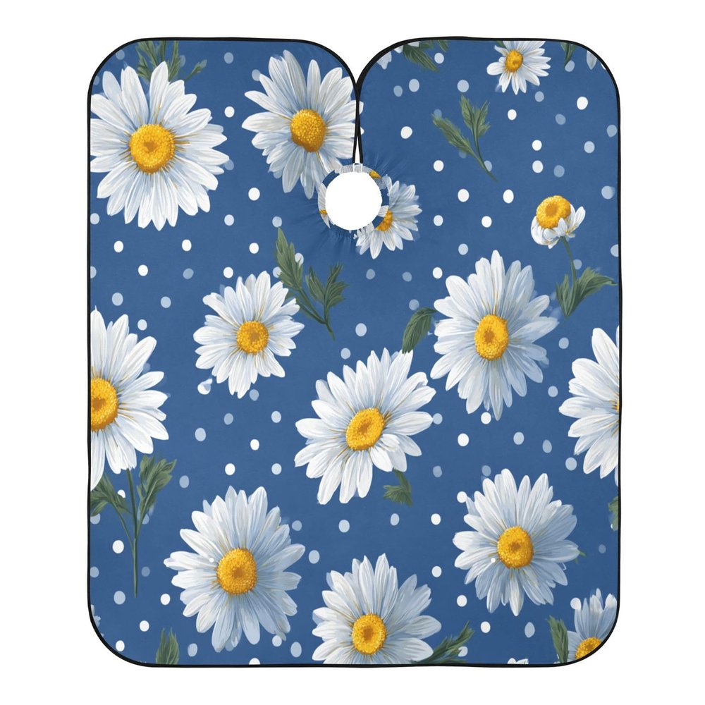 ALAZA Daisies Floral Polka Dotblue Barber Cape for Men Women, Waterproof Haircut Apron Beard Shaving Bib Hair Cutting Cloth 55 x 65 Inch