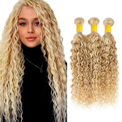 P27/613 Hilight Blonde Bundles Human Hair Water Wave Bundles 12 14 16 Inch Honey Blonde Unprocessed Brazilian Virgin Hair 3 Bundle Deals Quick Weave Hair Extensions 50 Gram Per Bundle