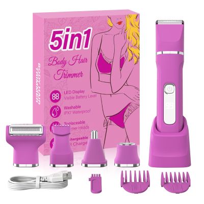 KINGTEE Bikini Trimmer for Women,Electric Shaver for Women, IPX7 Waterproof Razor Shaver,Women's Electric Razor,Intimate Shaver for Women,with 5 Blades,Charging Cable,Recharge DockRose Pink