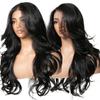 BrownBomb Body Wave Black Wig with Bangs Synthetic 13x6 Frontal Pre Cut Lace Glueless Layered Wig Wear and Go Feather Wave Curtain Bang Pre Plucked 26 Inch view 1