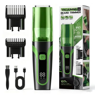 Beard Trimmer for men, Vacuum Mustache Trimmer Electric Shaver, Green