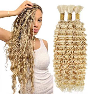 #613 Human Braiding Hair Blonde Deep Wave Braiding Hair 12 12 12 Inch Unprocessed Virgin Hair 613 Blonde Boho Human Hair for Braiding 3 Bundle 150g