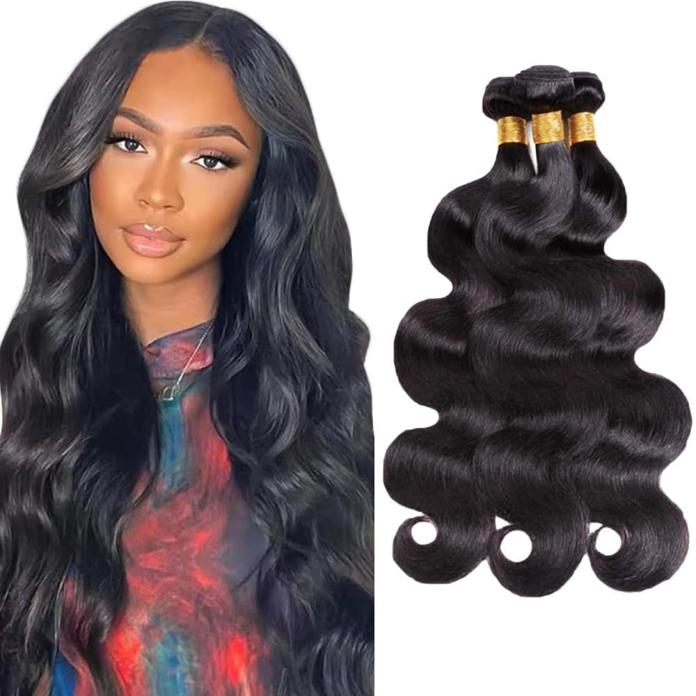 #1B Human Hair Bundles Body Wave Bundles Human Hair 24 24 24 Inch SeeGovie Unprocessed Brazilian Virgin Hair Natural Black Body Wave Bundle Human Hair Extensions 150 Gram