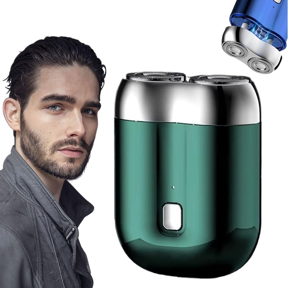 2026 New Mini Double Head Electric Shave, Rechargeable Electric Mini Portable Razor, Pocket Dual Head Shaver, Washable Double Head, Pocket Size for Home, Car, Travel (Green)