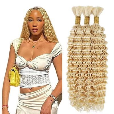 #613 Human Braiding Hair Blonde Deep Wave Braiding Hair 24 24 24 Inch Unprocessed Virgin Hair 613 Blonde Boho Human Hair for Braiding 3 Bundle 150g
