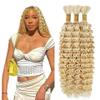 #613 Human Braiding Hair Blonde Deep Wave Braiding Hair 24 24 24 Inch Unprocessed Virgin Hair 613 Blonde Boho Human Hair for Braiding 3 Bundle 150g view 1