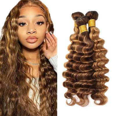 P4/27 Human Hair Bundles Highlight Blonde Deep Wave Bundles 14 14 14 Inch Unproceesed Virgin Brown Deep Wave Human Hair Extensions 50 Gram 3 Bundle