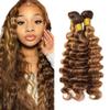 P4/27 Human Hair Bundles Highlight Blonde Deep Wave Bundles 14 14 14 Inch Unproceesed Virgin Brown Deep Wave Human Hair Extensions 50 Gram 3 Bundle view 1