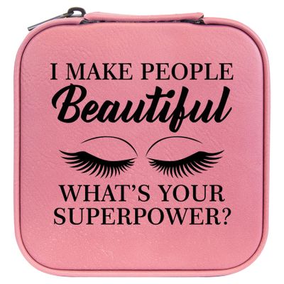 MIP Travel Jewelry Box Case Organizer Gift I Make People Beautiful What's Your Superpower Lash Makeup Artist Esthetician (Pink)