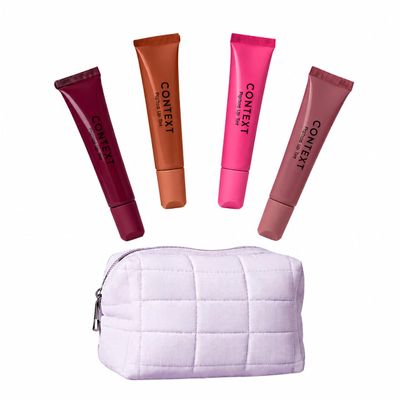 Context Skin Silky Tints Lip Peptide Tint Set Hydrating Buildable Lip Tint Velvet Shades, with Shea Butter, Cupuau Butter & Peptides, Long Lasting Non Sticky Lip Color, Free Makeup Pouch (Set of 4)