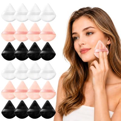 24 Pcs Triangle Powder Puff, Face Soft Triangle Makeup Puff, Reusable Velour Makeup Sponge, Blending Sponge for Loose Powder Setting Foundation Eyes Contouring, Beauty Makeup Tools (3 colors)