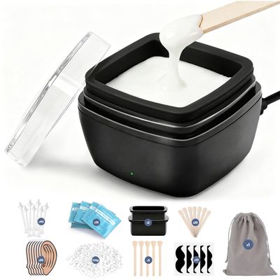 Nose Wax Kit Men, Nose Ear Hair Waxing Kit 120g Wax, 65 Sticks, 2 Silicone Pots, Nose Ear Hair Removal Kit, USB Fast Heat, Smart Constant Temp, Multi-Accessories, Black