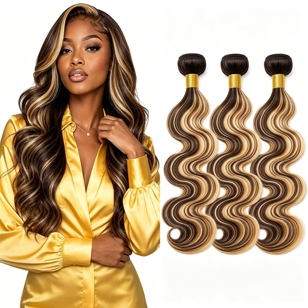 Biliisyff Human Hair Bundles P4/613 Body Wave Brown & Blonde 30 32 34"