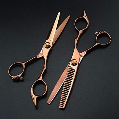 NUHSLF Hair Cutting Scissors, 6 Inch Professional Japan 440C Bronze Cut Cutting Barber Haircut Scissor Thinning Shears Hairdressing Scissors By (Set)