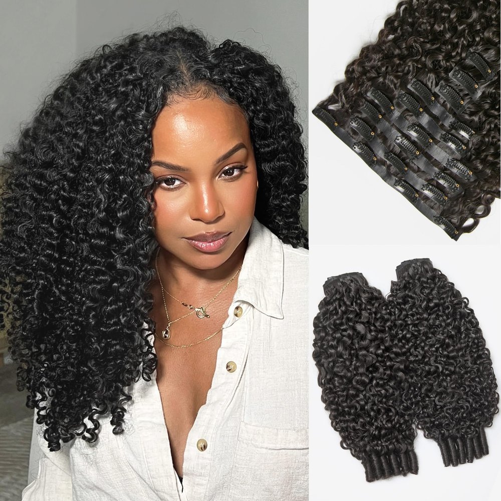 LUVME Seamless Burmese Curly Clip in Hair Extensions Real Human Hair for Women, 2 Pack 18 Inch 270g 14Pcs, Invisible Thin PU Weft Clip Ins, Natural Remy Hair Extensions for Max Curly Volume