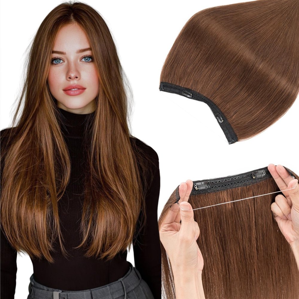 Rich Choices Human Wire Hair Extensions for Women Remy Wire Extension Invisible Wire Hairpiece Clip in One Piece Hairpiece Upgrade Adds Weight 80g 16 Inch #4 Medium Brown