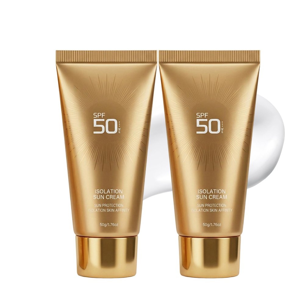Isolution Sun Cream SPF 50 for Face, Lightweight Sunscreen Water Gel with Hydrating Finish, Daily Sunblock Face Cream for Outdoor Wear, Makeup Base and Travel Use (2pc)