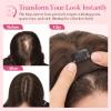 SEGO Pro 10 Inches Human Hair Topper with Mild Thinning, Long Narrow Breathable Lace Base Hair Topper with Hand-Tied, 1.18"x5.12" for Part Line Coverage, #2 Dark Brown, Air Bangs view 2