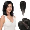 SEGO Pro 10 Inches Human Hair Topper with Mild Thinning, Long Narrow Breathable Lace Base Hair Topper with Hand-Tied, 1.18"x5.12" for Part Line Coverage, #1B Natural Black, Curtain Bangs view 1