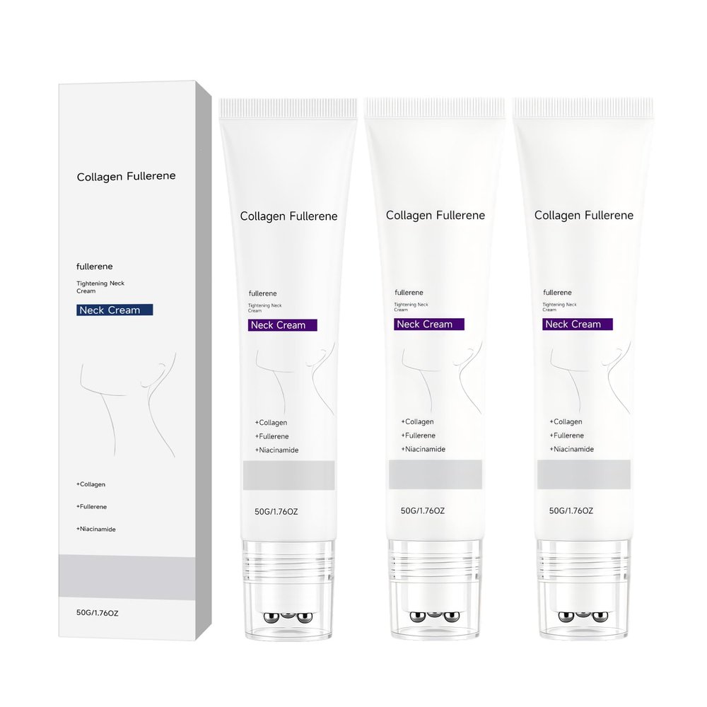 Collagen Peptides Neck Cream Fullerene Anti-Aging Neck Skincare Moisturizer for Firming, Wrinkle Reduction & Tightening, Day & Night Use,3pcs