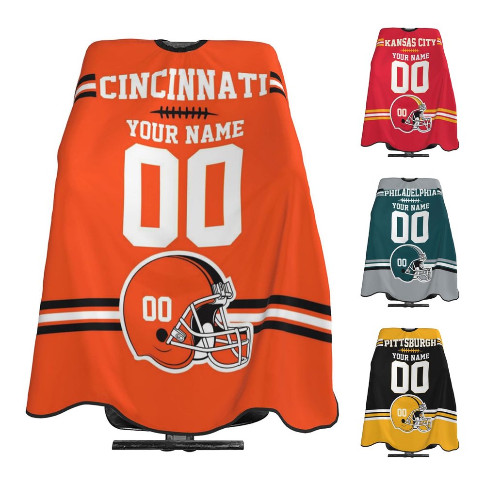 Custom Barber Cape for Men with Football Personalized Hair Cutting Capes for Adults Customized Cincinnati Haircut Cape for Home Salon Barbershop 55 x 66 Inches
