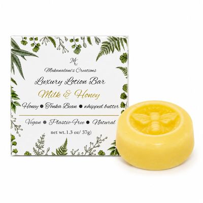 Makanalani's Creations Luxury Lotion Bar, Milk & Honey, Vegan, Plastic-Free, 1.3 oz