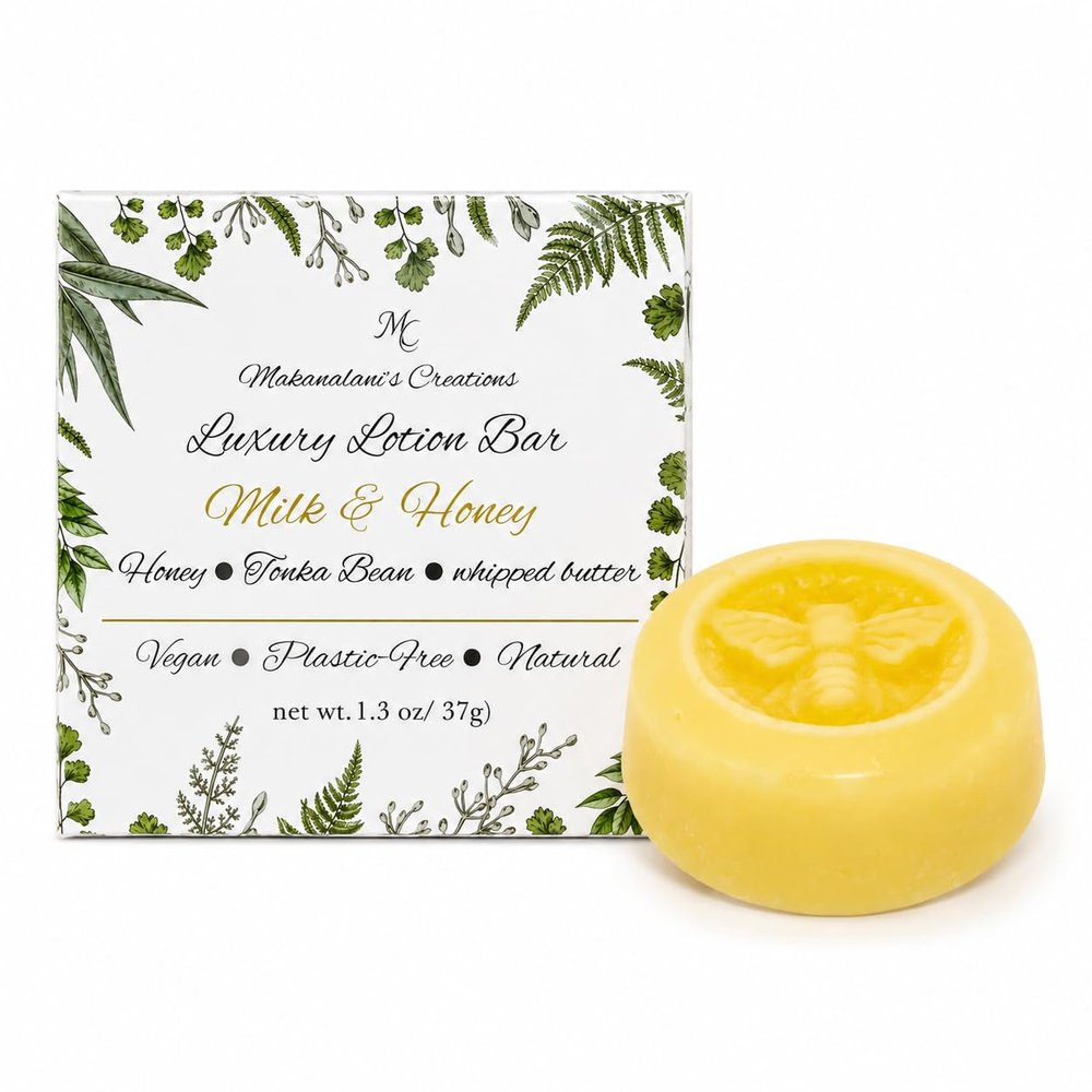 Makanalani's Creations Luxury Lotion Bar, Milk & Honey, Vegan, Plastic-Free, 1.3 oz
