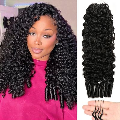 Feather Crochet Human Hair 24 Inch Burmese Curly Bundles Human Hair Pre-Separated 50 Strands 60g Invisible Miracle Knots Crochet Hair Extensions for Black Women Lightweight Reusable Natural Black