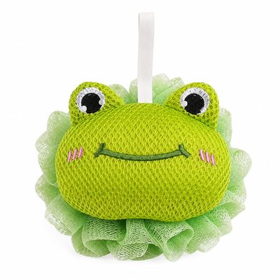 Cute Turtle Bath Pouf, PE Mesh Shower Loofah Sponge with Hanging Loop, Soft Lather Body Scrubber for Bath, Shower, Bathroom Use, 1 Pack (Little Frog)
